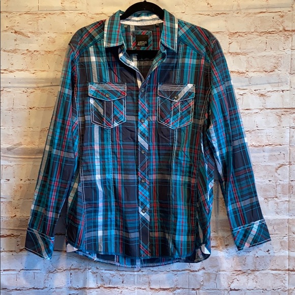 Various Artists button down shirt plaid blue - Picture 1 of 8